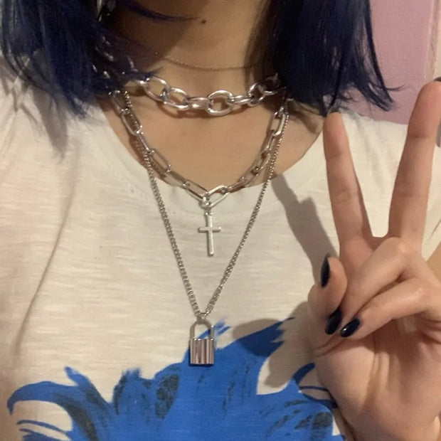 Layered Grunge Aesthetic Chain Necklace