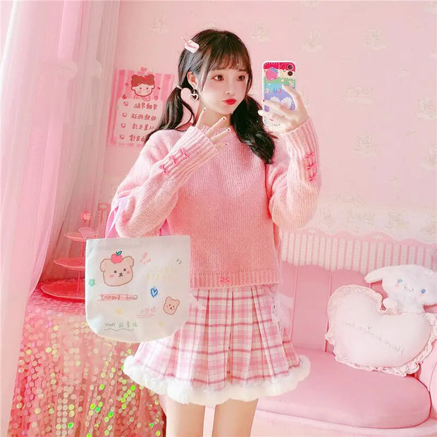 Winter Kawaii Pleated Mini Skirt