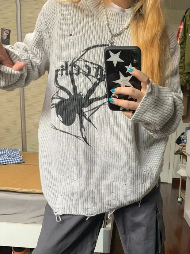 Spider Print Gothic Oversize Sweater