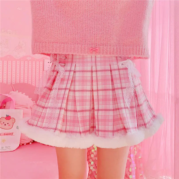 Winter Kawaii Pleated Mini Skirt