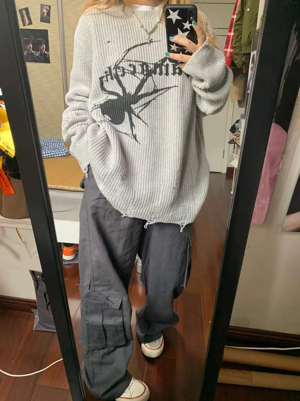 Spider Print Gothic Oversize Sweater